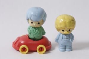 1980s Famosa Pin y Pon Toy Figurine Lot with Red Car Vintage Koeda-Chan